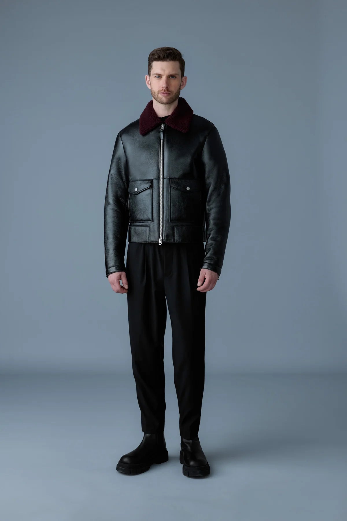 Men’s Sheepskin Leather Jacket with Shearling Collar