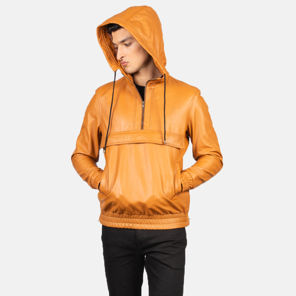 Veste à capuche en cuir marron Kenton - Pour homme