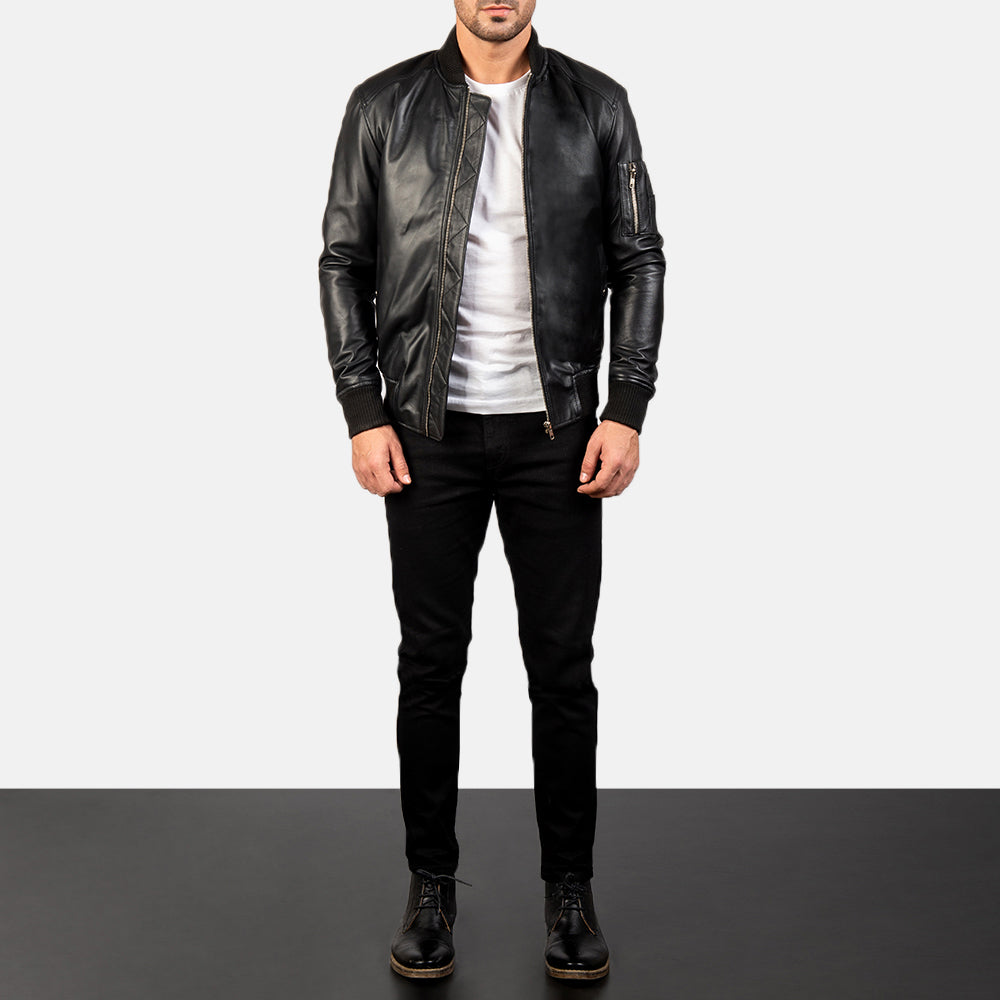 Ma-1 Leather Bomber Jacket - For Men