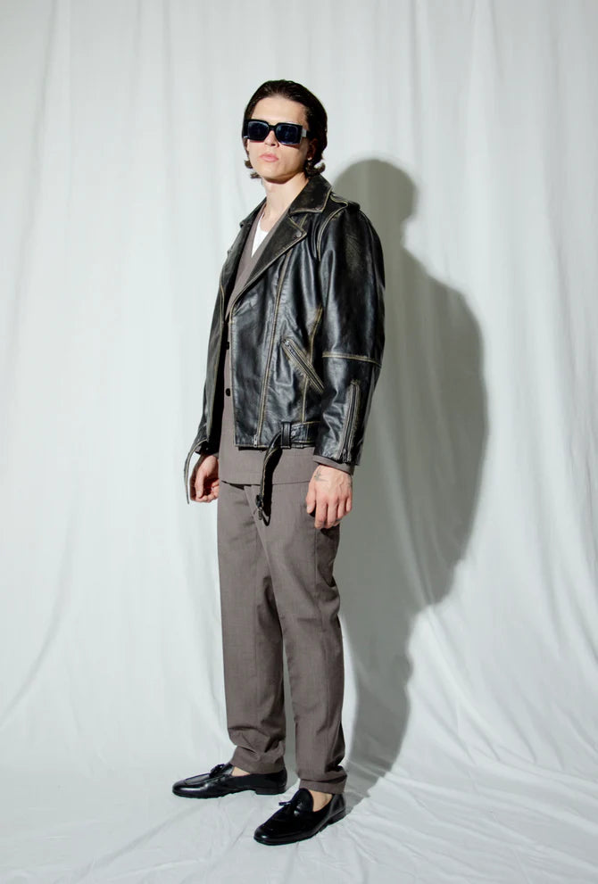 Veste de motard noire vieillie Rodeo - Pour homme