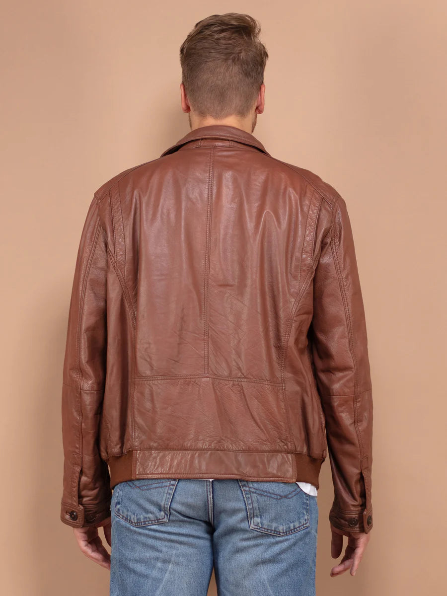Vintage 00's Men Leather Jacket in Brown