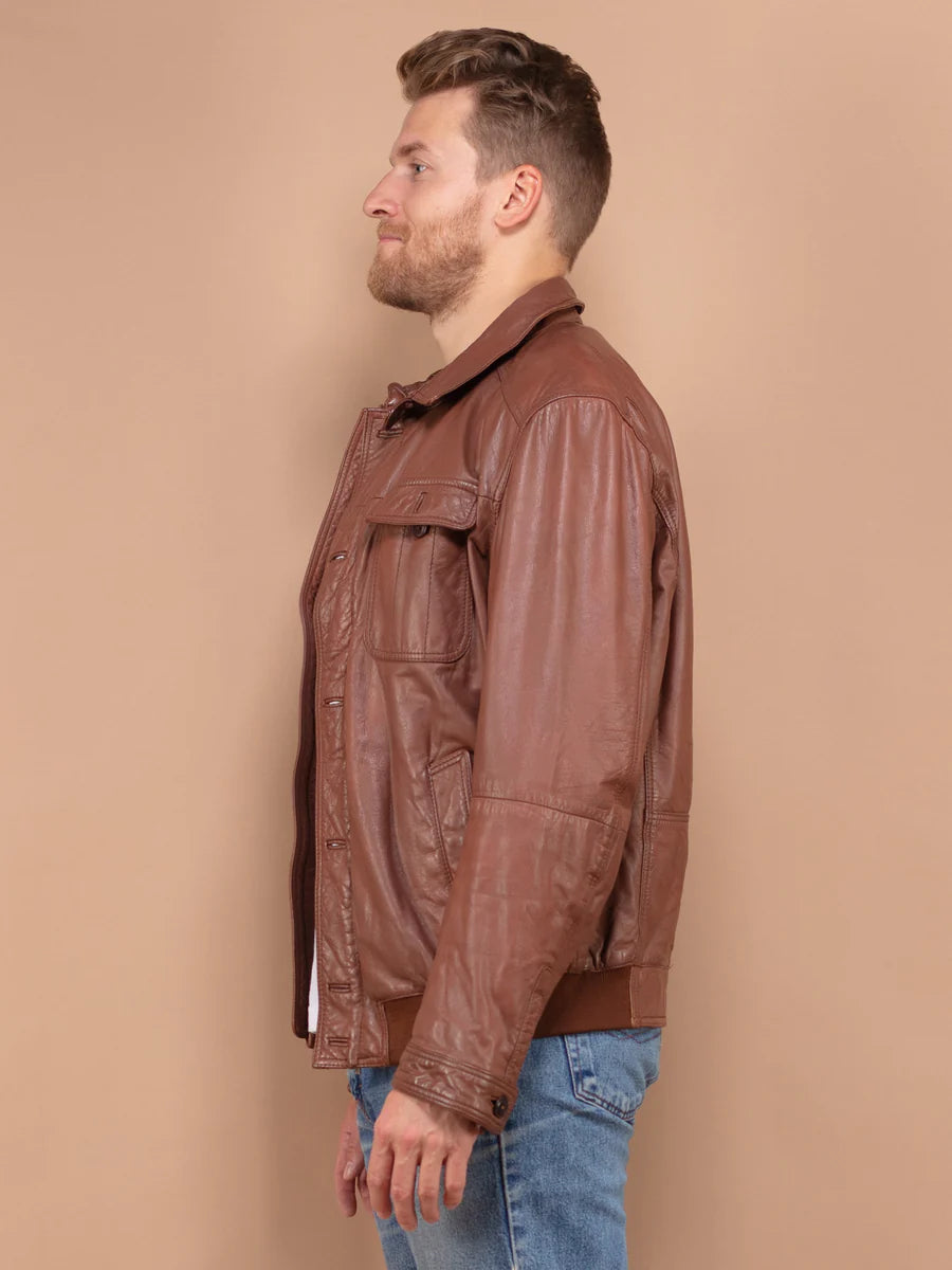 Vintage 00's Men Leather Jacket in Brown