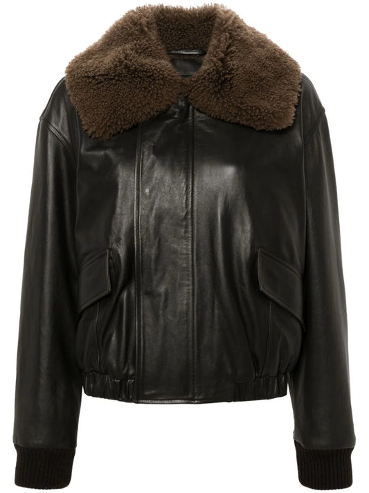 Veste en cuir avec col en peau de mouton de qualité supérieure - Pour femme