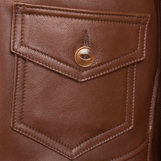 Close-up of the pocket stitching on the Aeromarine Vintage Leather Jacket for Men, emphasizing its quality craftsmanship.