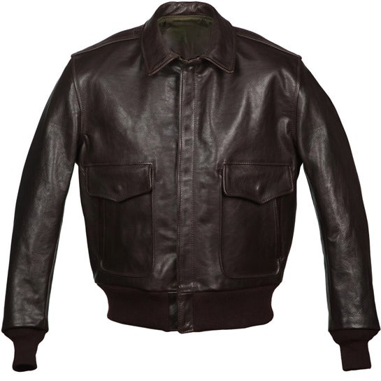 Front view of leather jacket for men 1950's flight style