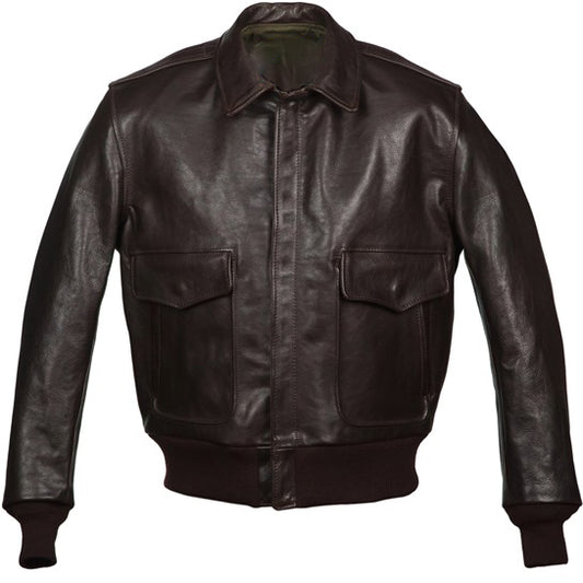 Front view of leather jacket for men 1950's flight style