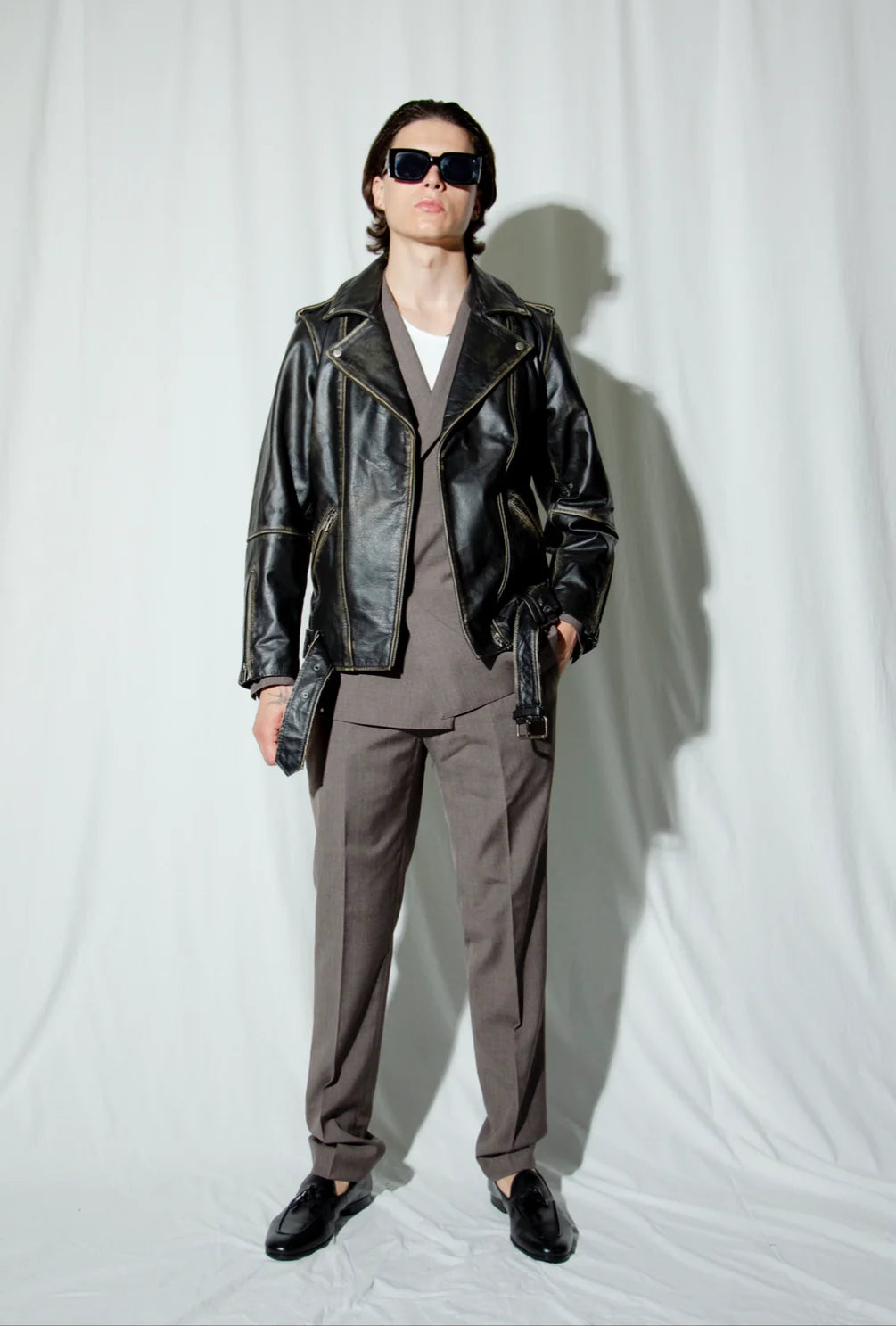 Veste de motard noire vieillie Rodeo - Pour homme