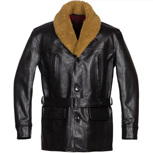 front view of the blizzard leather jacket for men