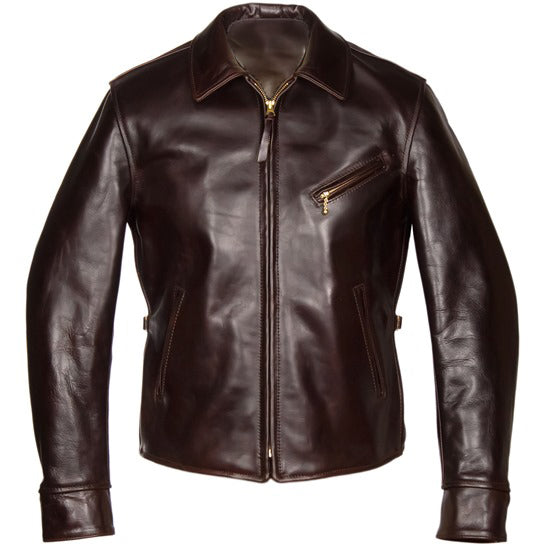 Front view of the men's 1930s leather jacket 