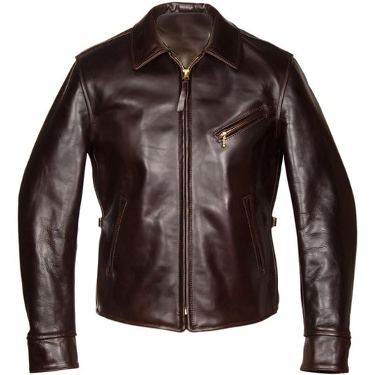Front view of the men's 1930s leather jacket 