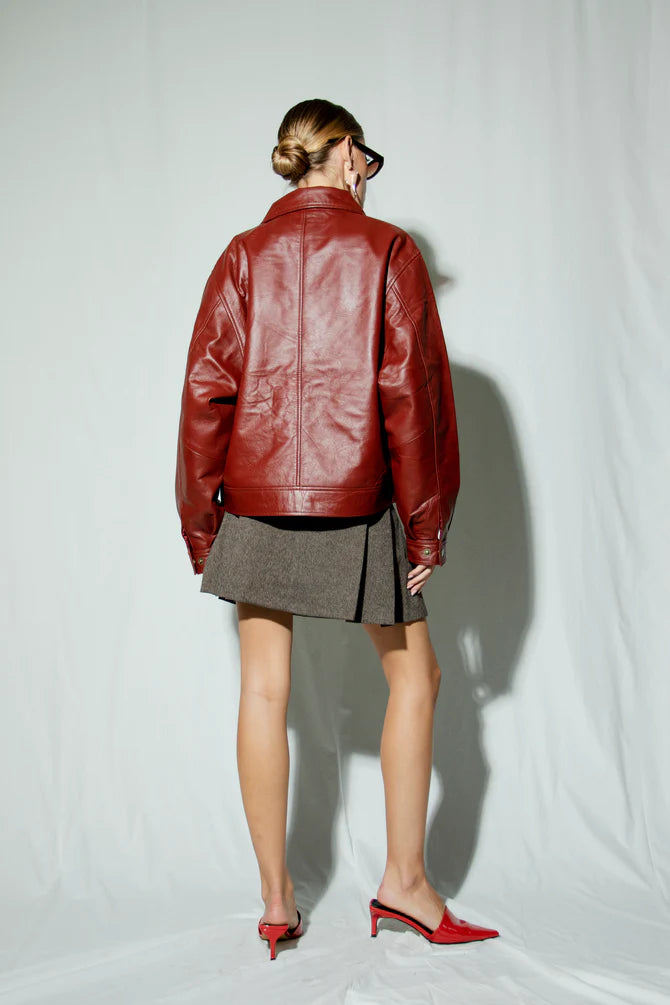 Chaqueta de cuero de gran tamaño y corte cuadrado Kaia - Para mujer