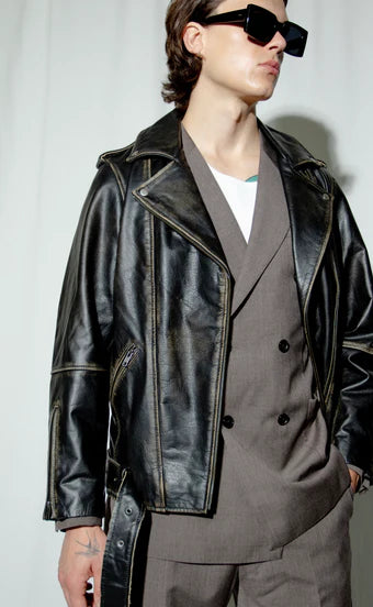 Veste de motard noire vieillie Rodeo - Pour homme