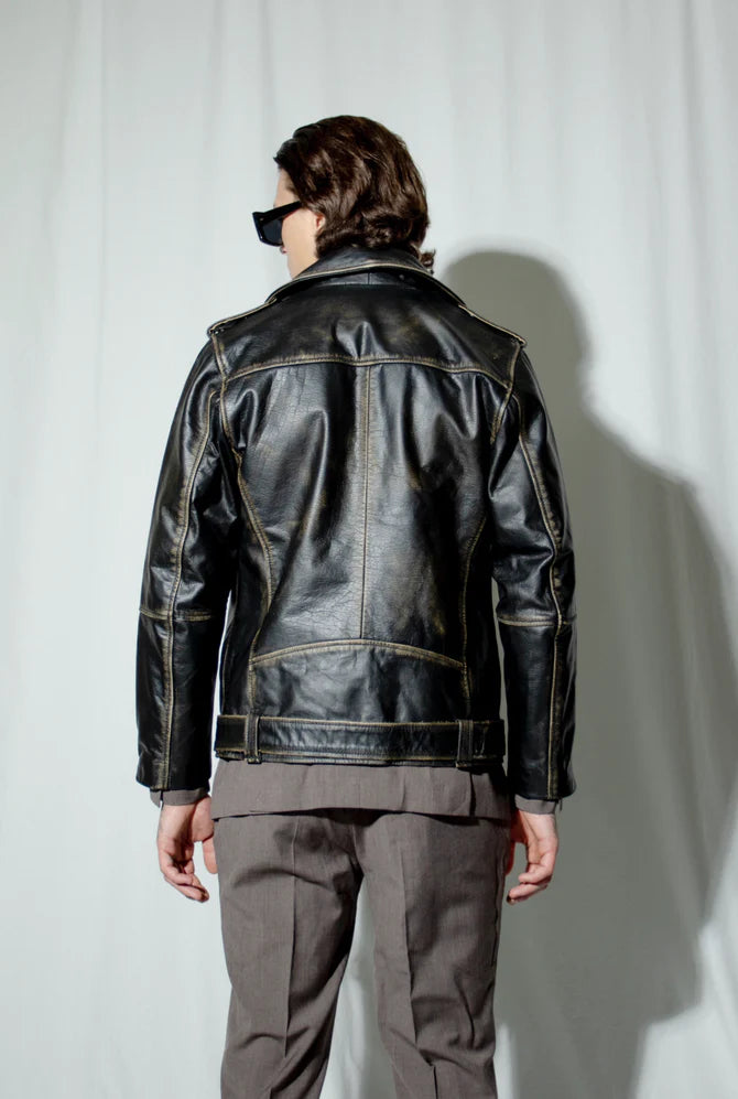 Veste de motard noire vieillie Rodeo - Pour homme
