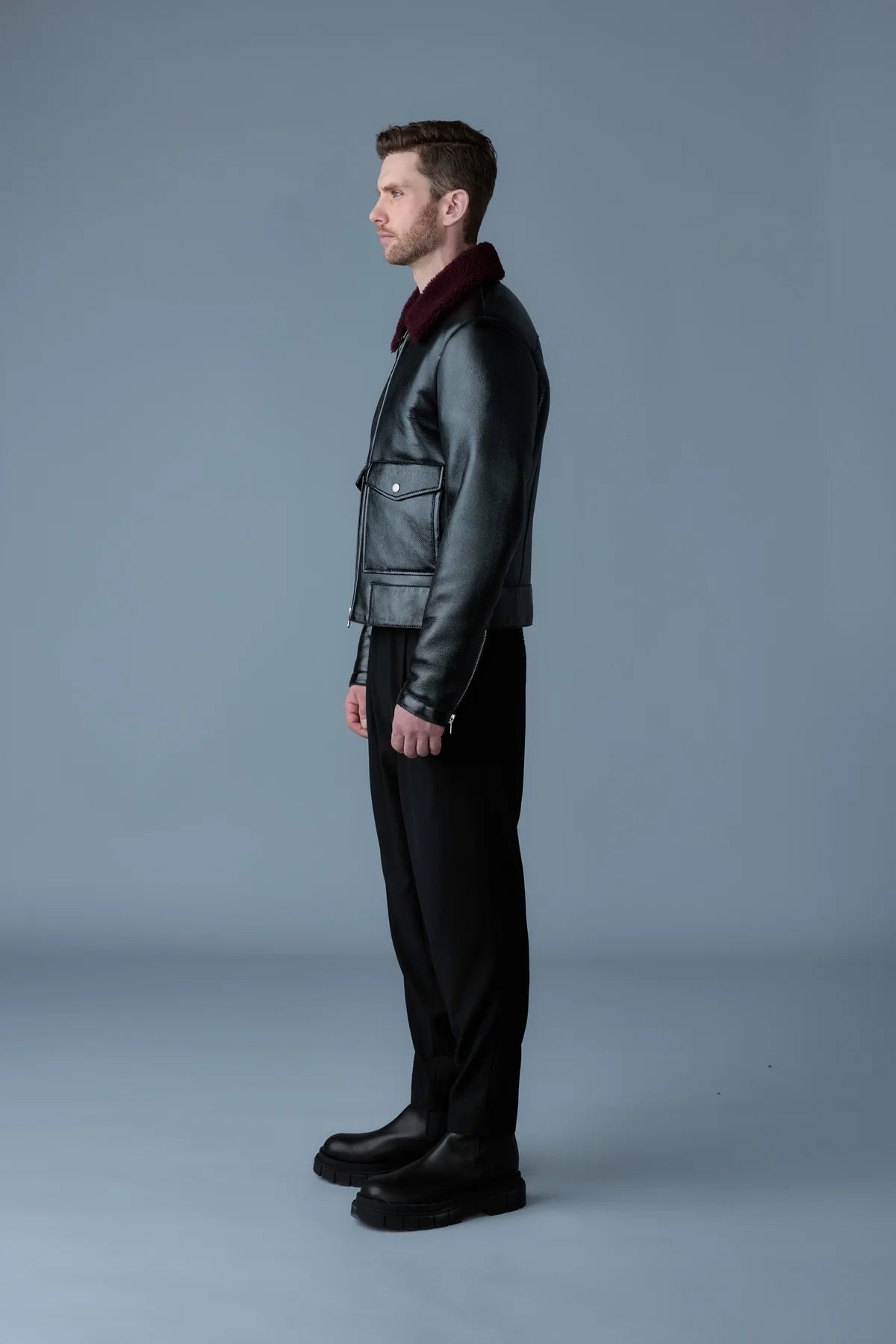 Men’s Sheepskin Leather Jacket with Shearling Collar