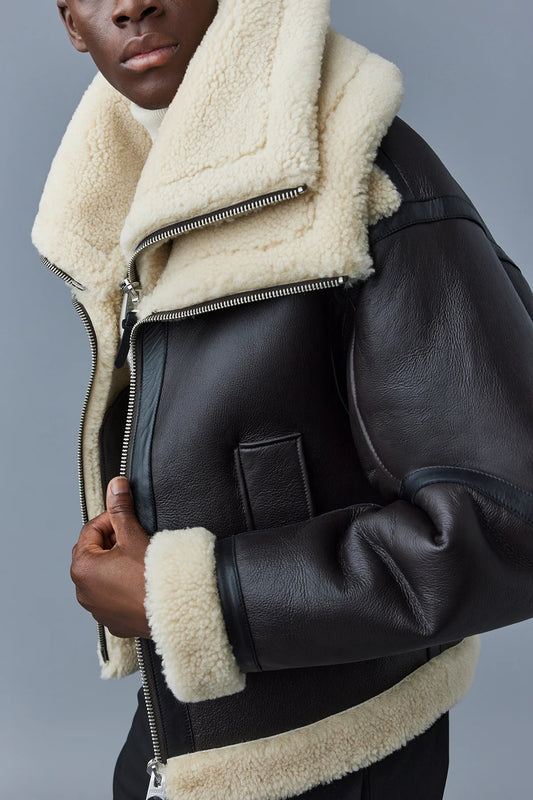 Veste en cuir de mouton avec double col