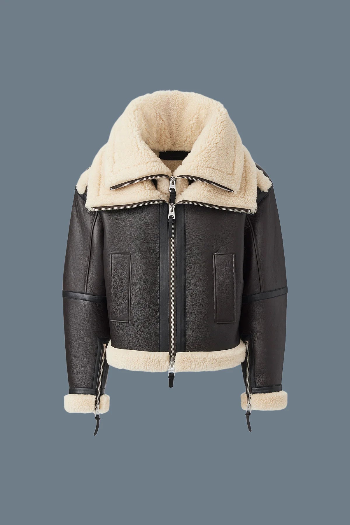 Veste en cuir de mouton avec double col