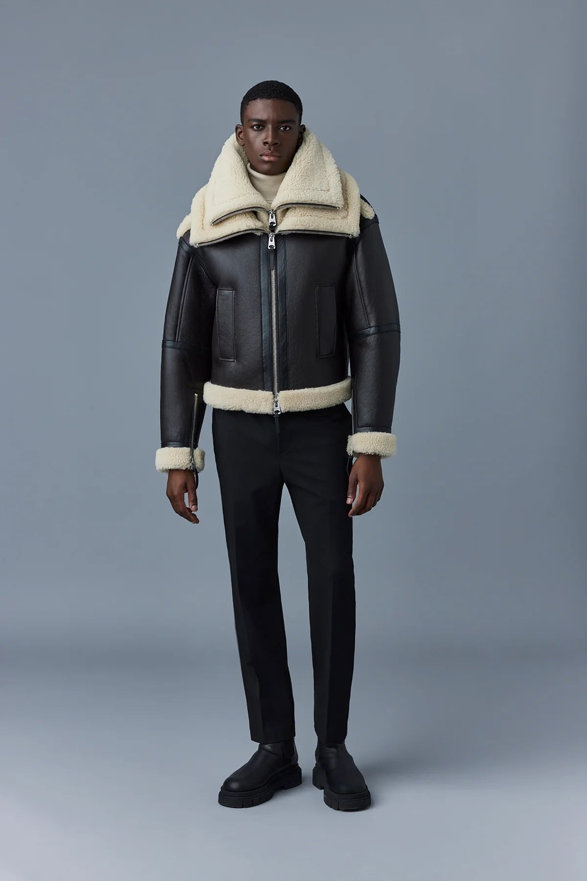 Veste en cuir de mouton avec double col