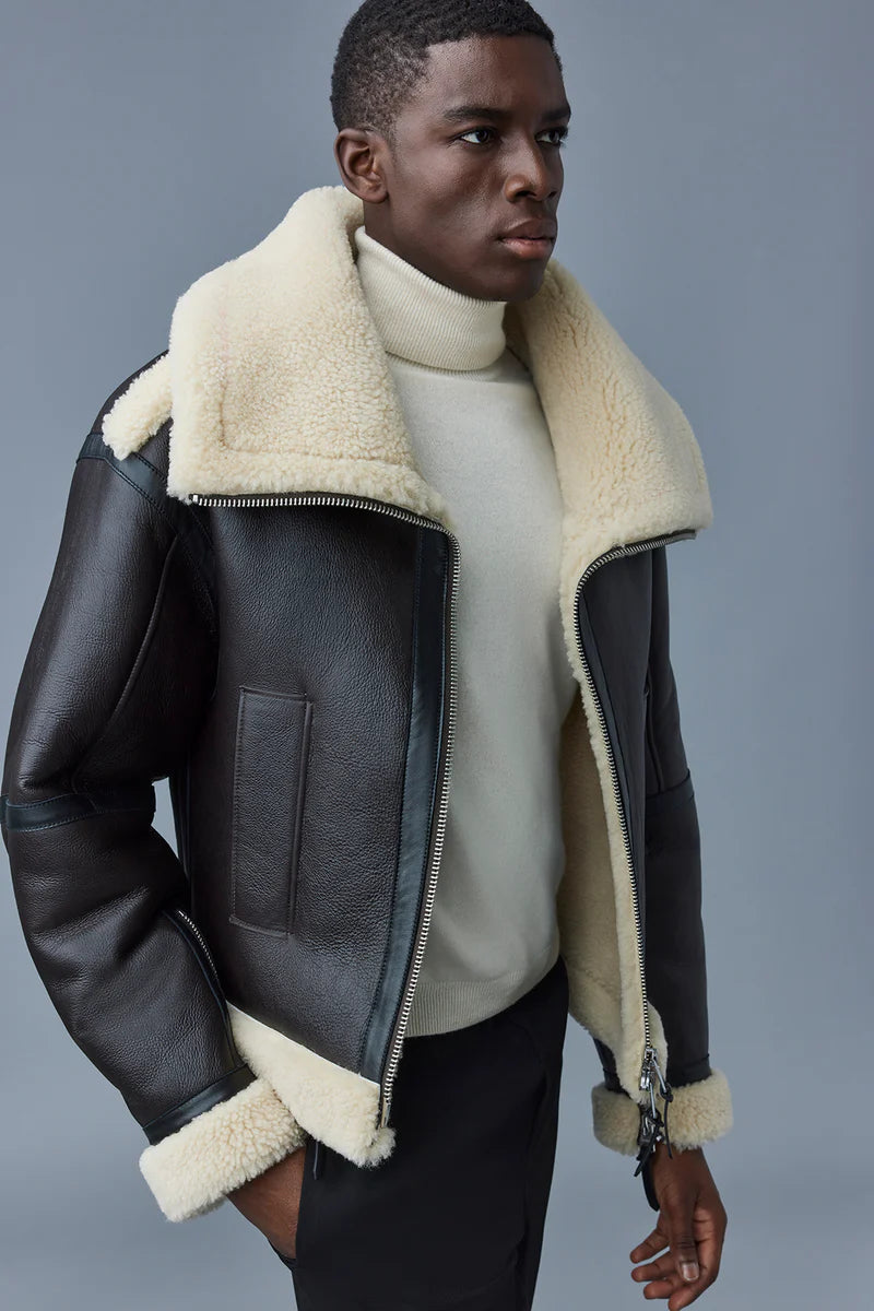 Veste en cuir de mouton avec double col