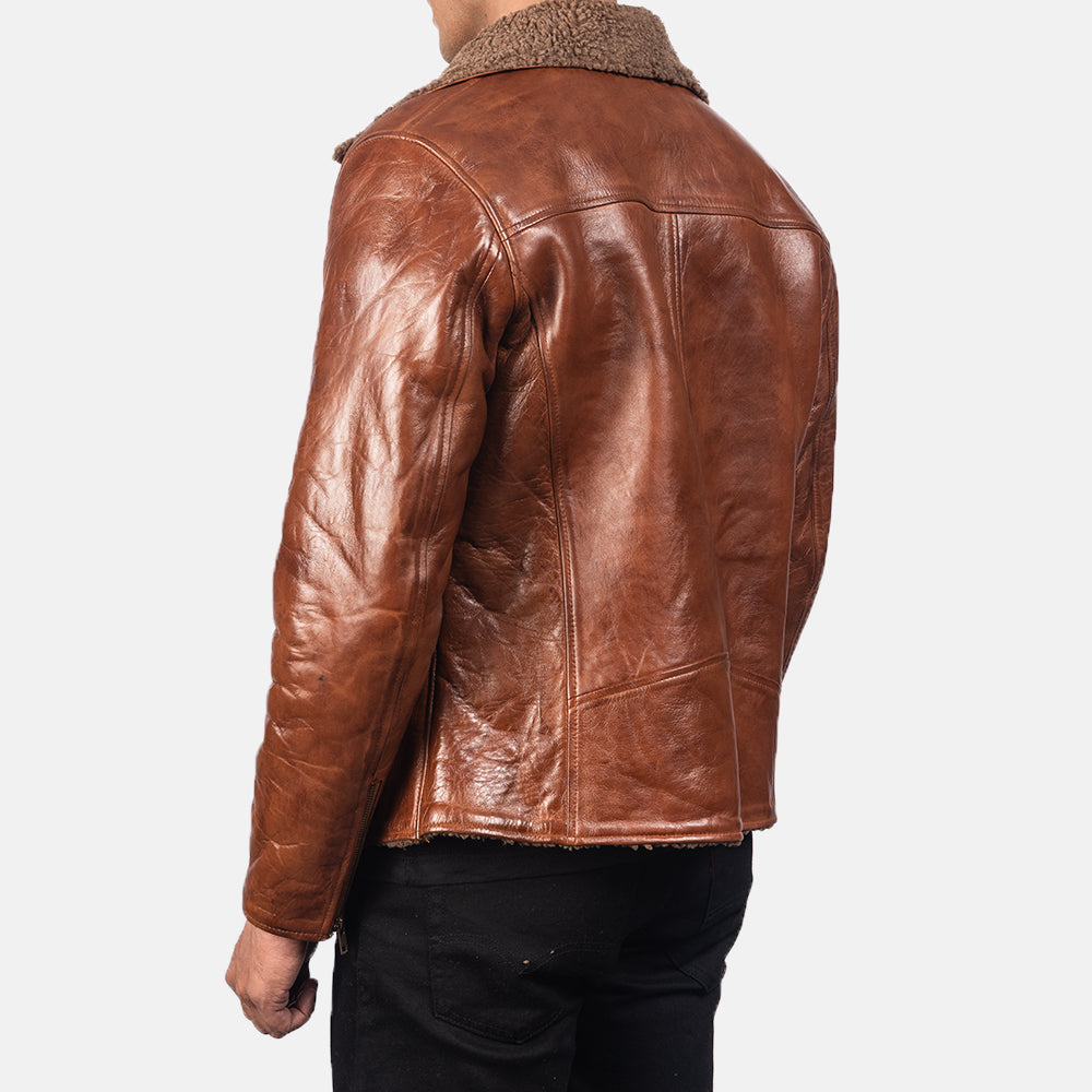 Back view of the Brown Shearling Leather Jacket