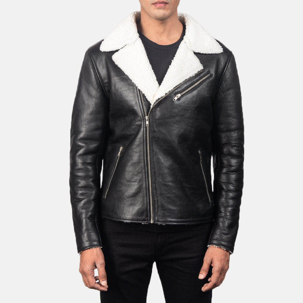 Model wearing the Alberto White Shearling Jacket 