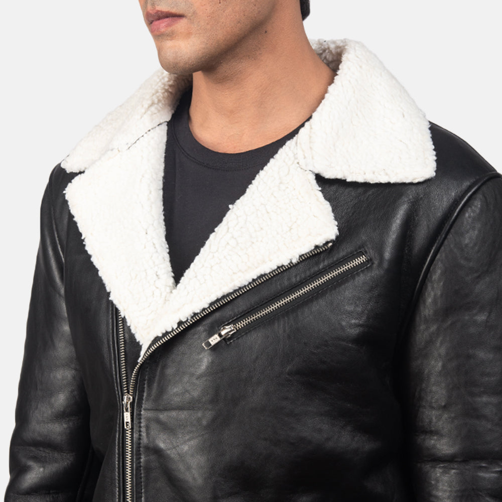 Side view of the Alberto White Shearling Leather Jacket