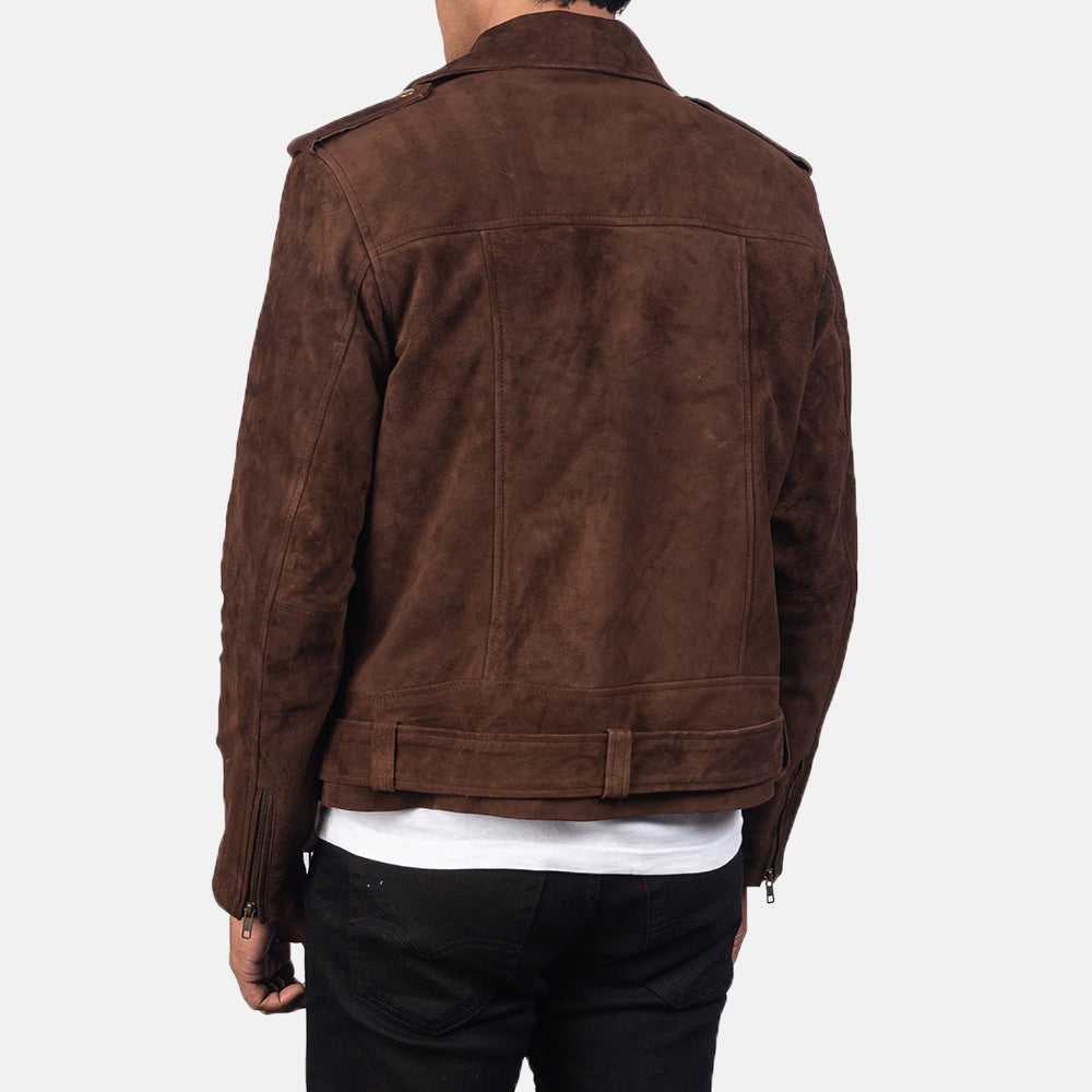 Back view of Allaric Mocha Suede Biker Jacket for men