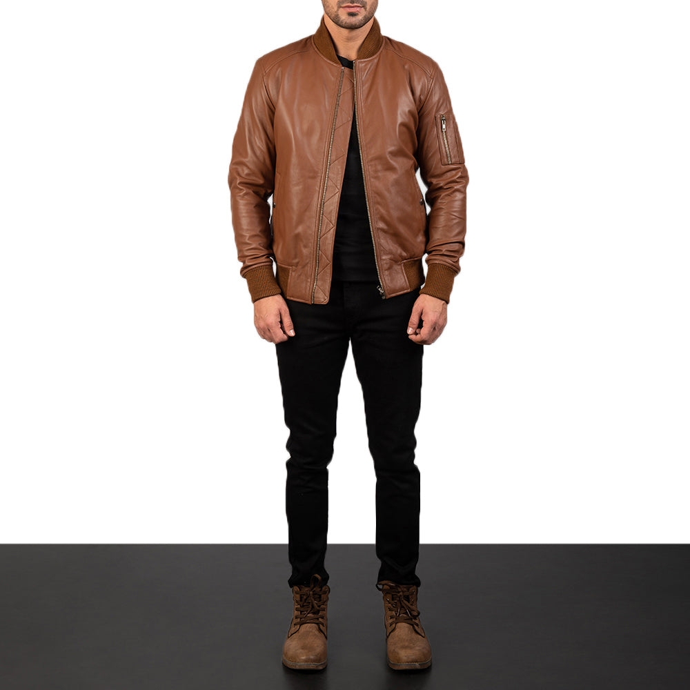 Ma-1 Leather Bomber Jacket - For Men