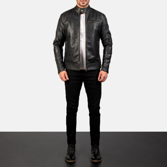 Veste motard en cuir Dean - Pour homme