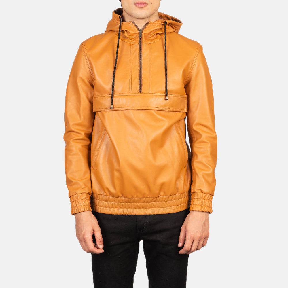 Veste à capuche en cuir marron Kenton - Pour homme