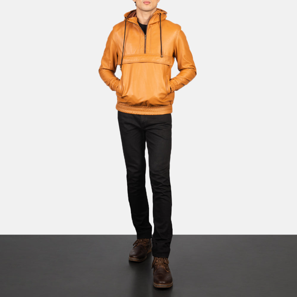 Veste à capuche en cuir marron Kenton - Pour homme
