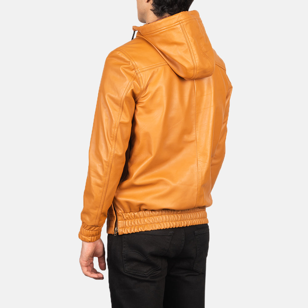 Veste à capuche en cuir marron Kenton - Pour homme