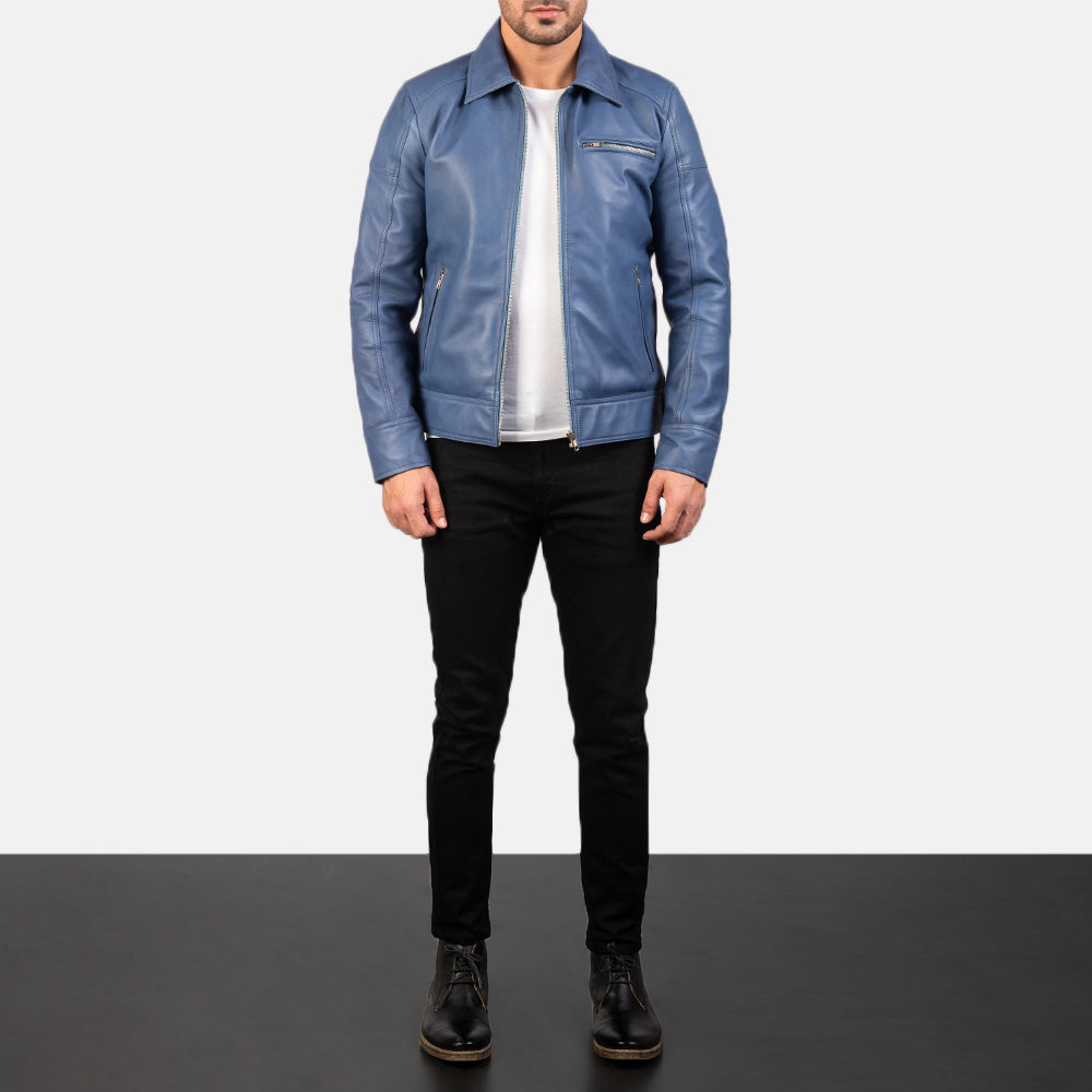 Lavendard Leather Biker Jacket - For Men
