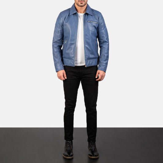 Lavendard Leather Biker Jacket - For Men