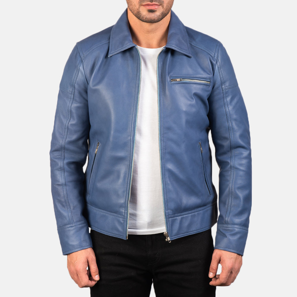 Lavendard Leather Biker Jacket - For Men