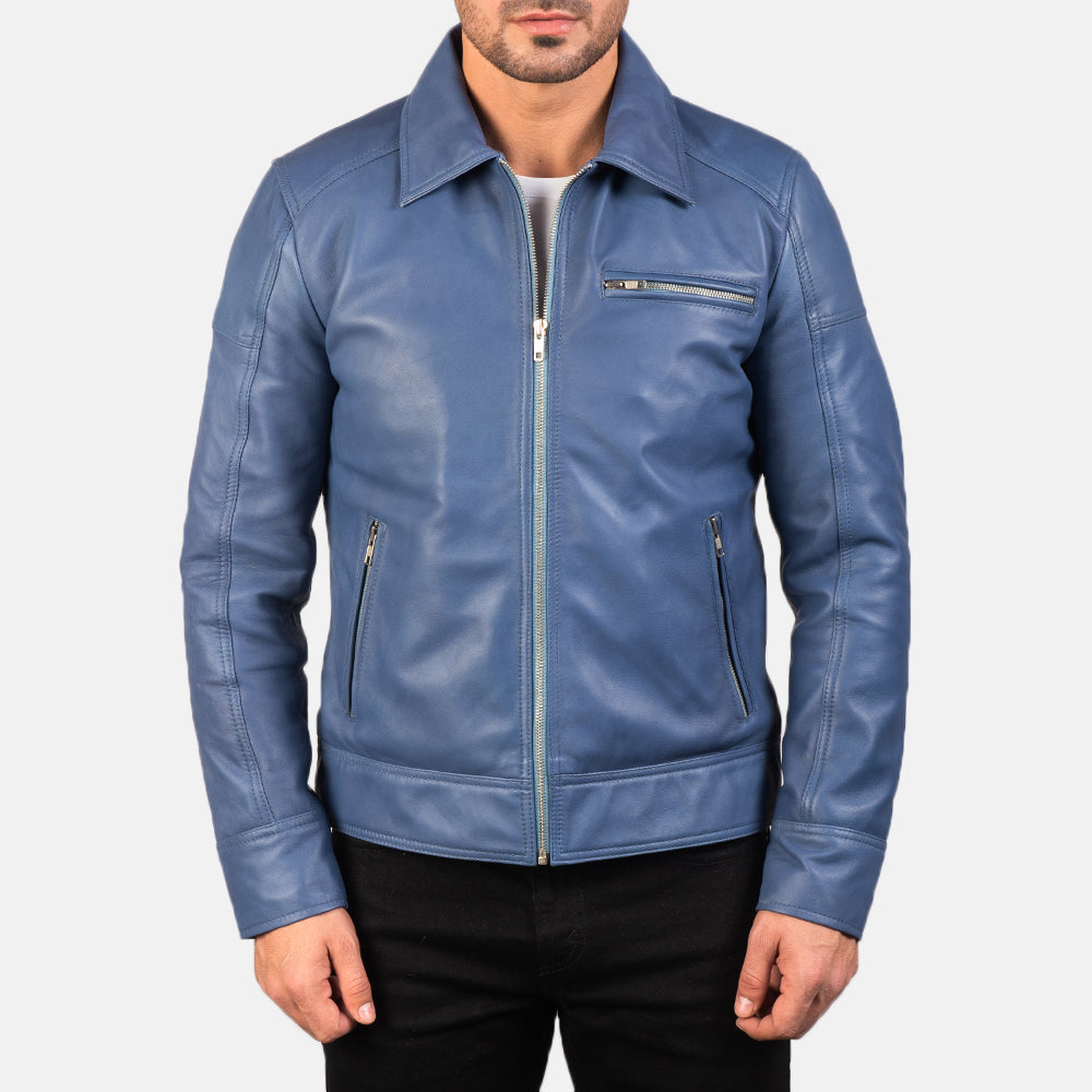 Lavendard Leather Biker Jacket - For Men
