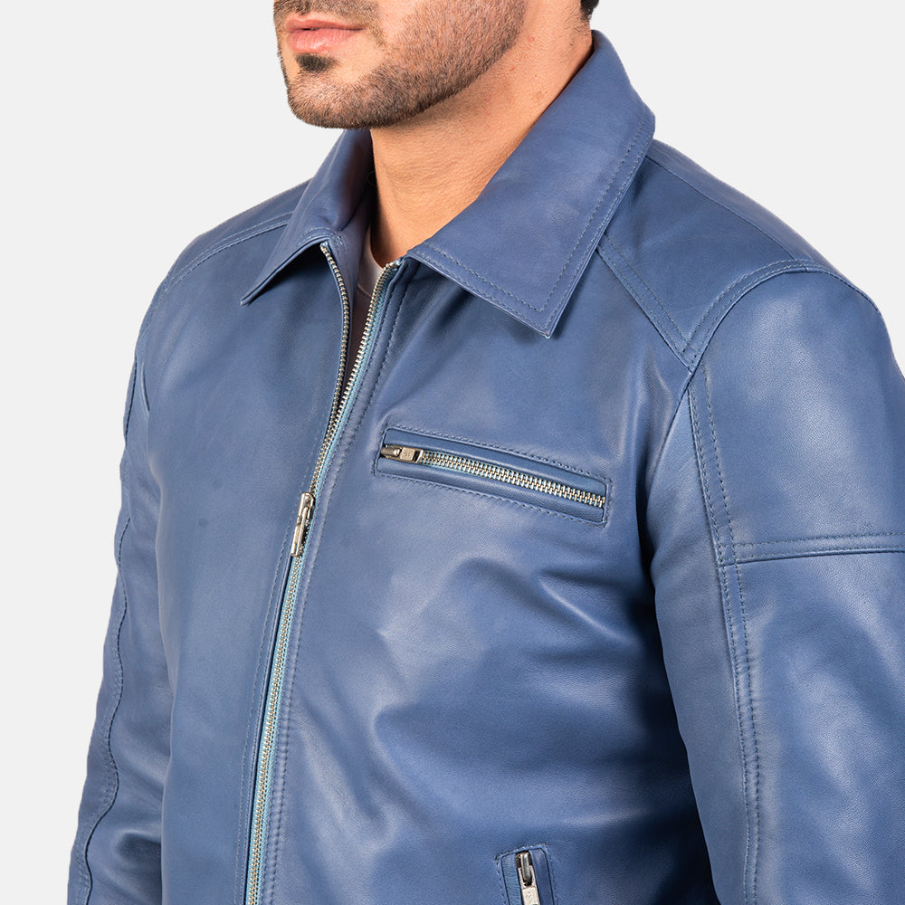 Lavendard Leather Biker Jacket - For Men