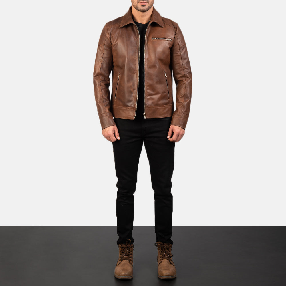 Lavendard Leather Biker Jacket - For Men