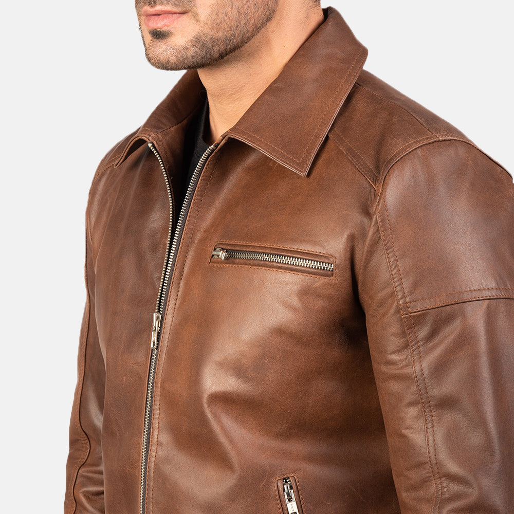 Lavendard Leather Biker Jacket - For Men