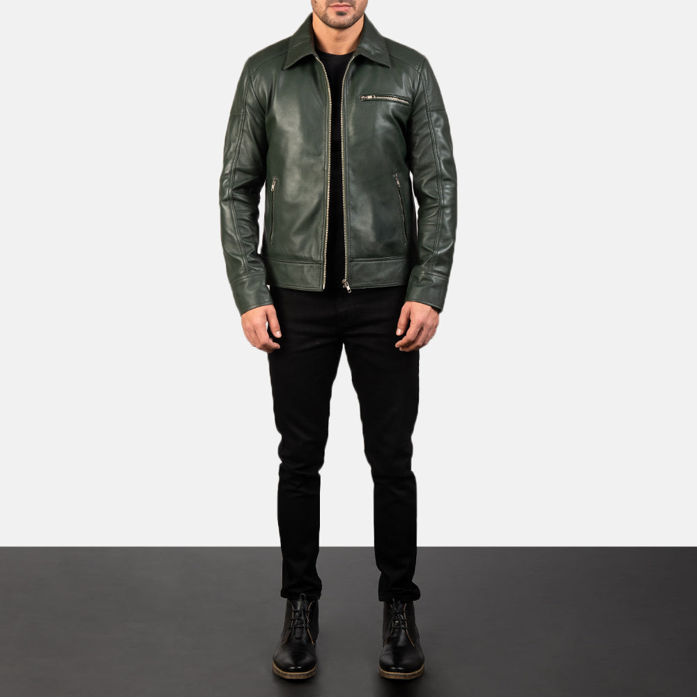 Lavendard Leather Biker Jacket - For Men