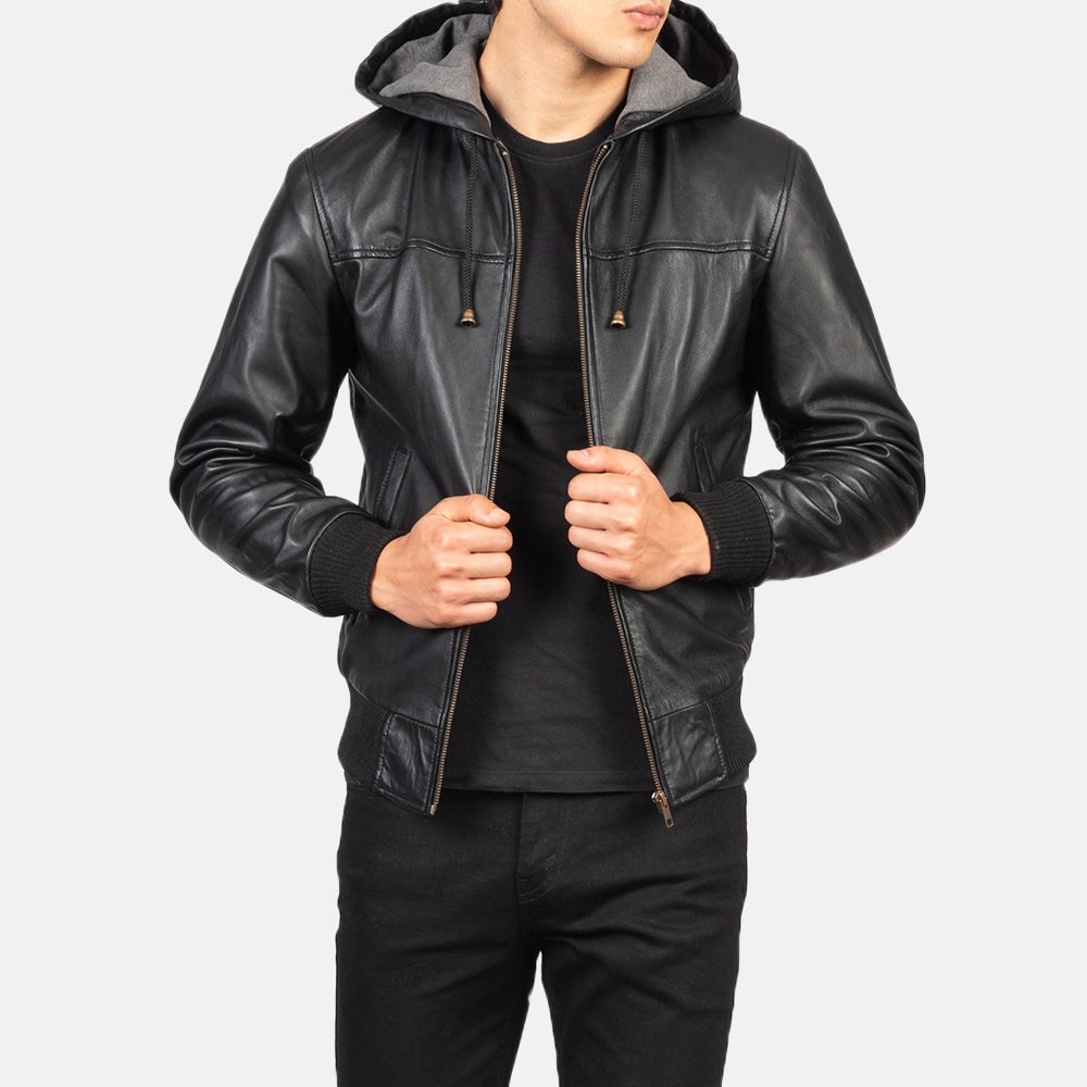 Blouson aviateur en cuir à capuche Nintenzo - Pour homme