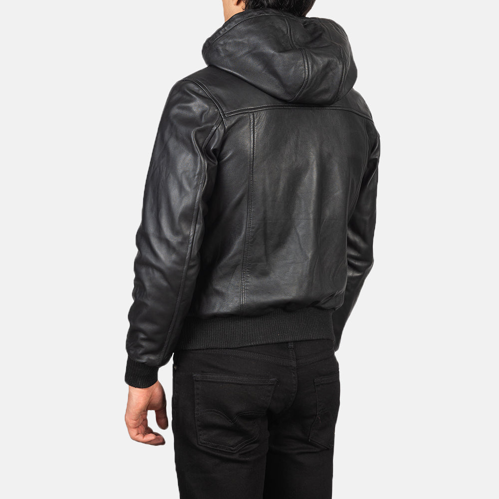 Nintenzo Hooded Leather Bomber Jacket - For Men