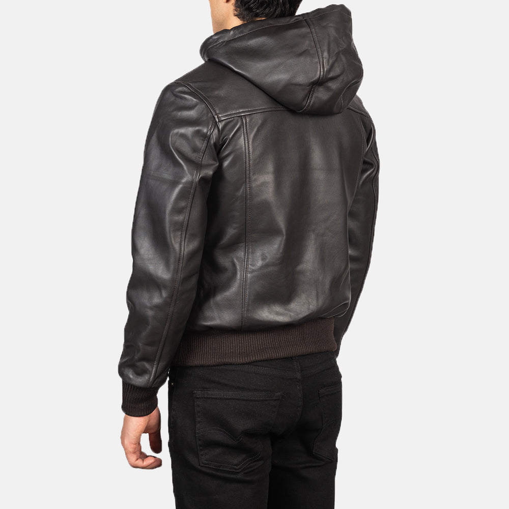 Nintenzo Hooded Leather Bomber Jacket - For Men