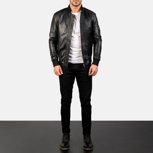 Ma-1 Leather Bomber Jacket - For Men