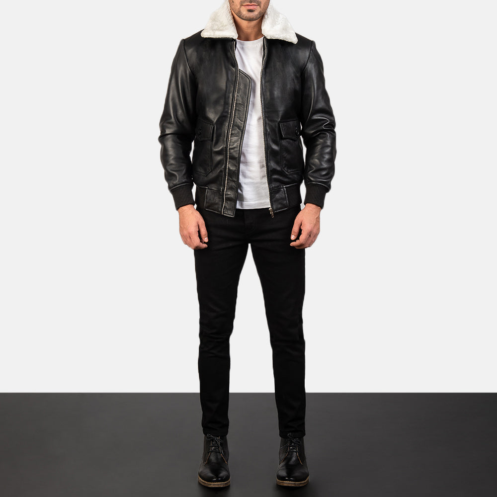 Front view of the Airin G-1 Bomber Leather Jacket for Men, showcasing the sleek design