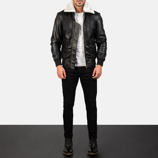 Front view of the Airin G-1 Bomber Leather Jacket for Men, showcasing the sleek design