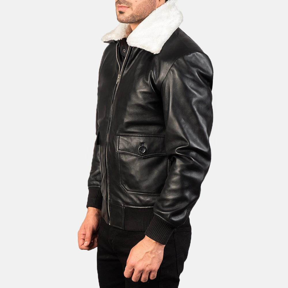 Side view of the Airin G-1 Bomber Leather Jacket for Men, emphasizing its ribbed cuffs