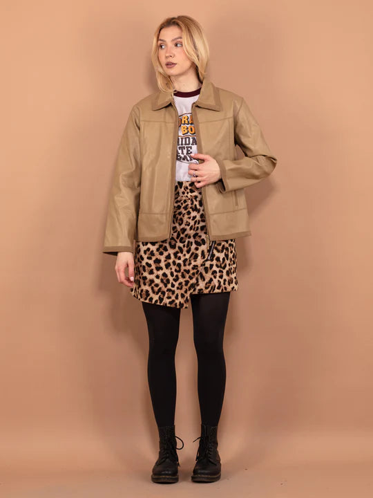 Vintage 00's Women Sheep Leather Jacket in Beige