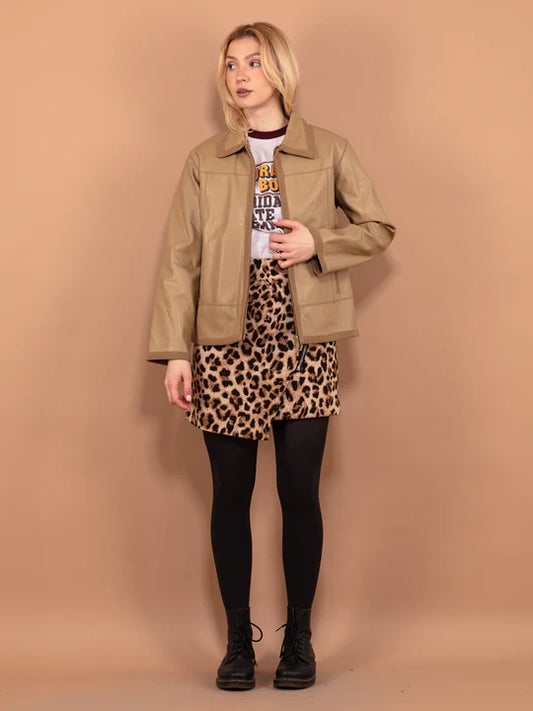 Vintage 00's Women Sheep Leather Jacket in Beige