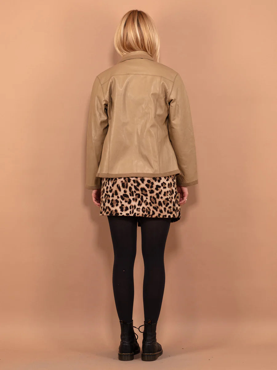 Vintage 00's Women Sheep Leather Jacket in Beige