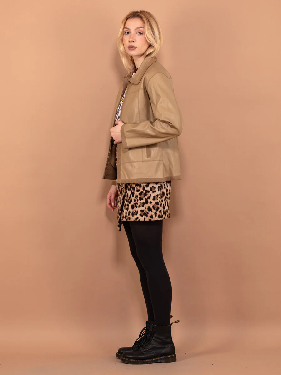 Vintage 00's Women Sheep Leather Jacket in Beige